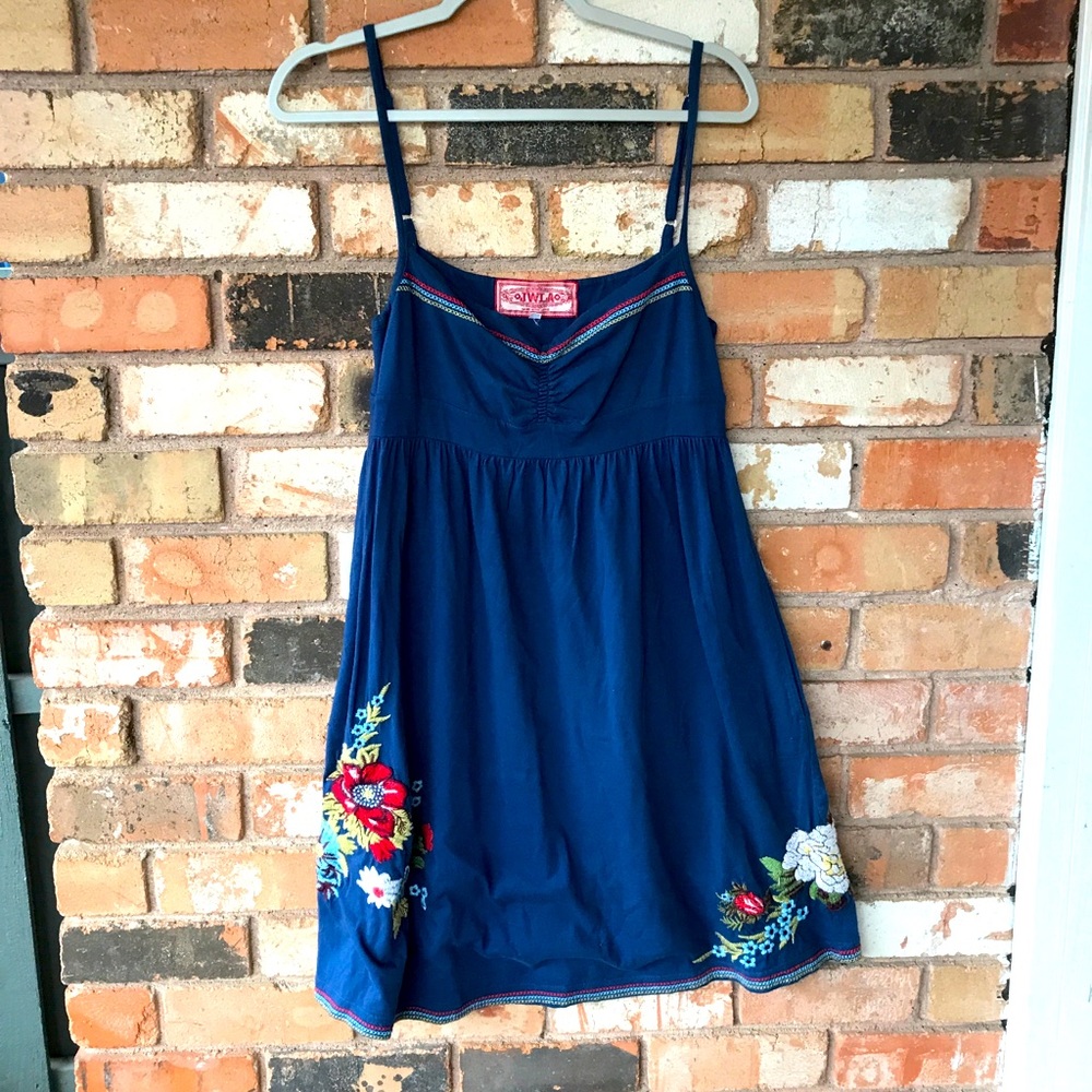 Johnny Was JWLA Navy Embroidered Sundress with spaghetti straps